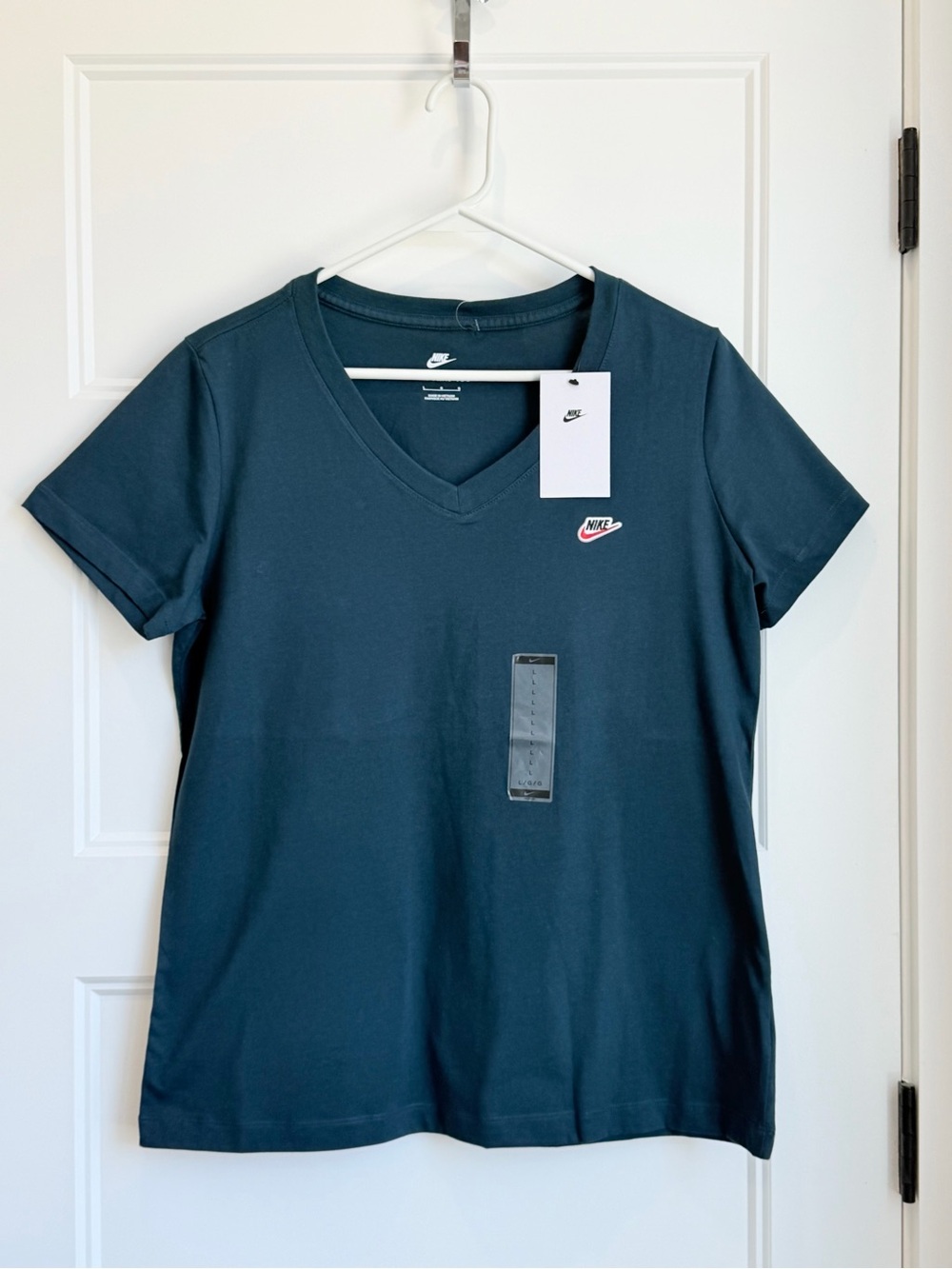 Nike Short-Sleeve V-Neck Tee in Dark Teal with Small Swoosh